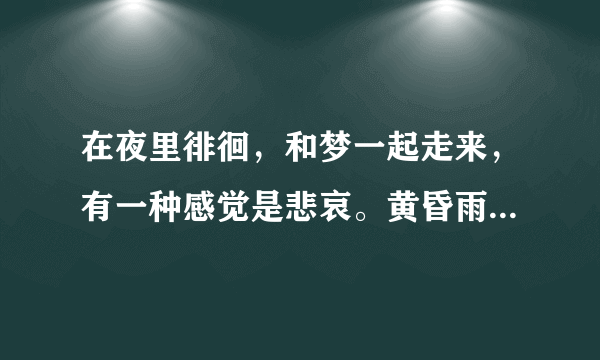 在夜里徘徊，和梦一起走来，有一种感觉是悲哀。黄昏雨打湿了头发，风吹乱我情怀，《爷俩开歌厅》中的歌