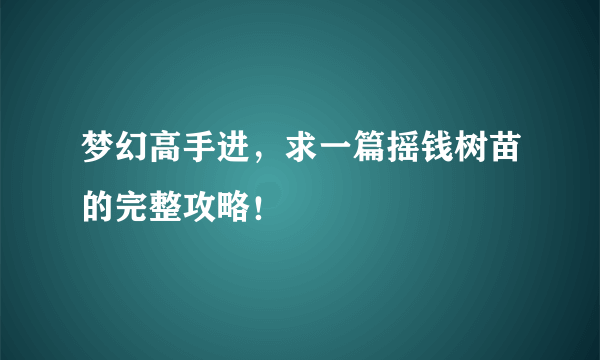 梦幻高手进，求一篇摇钱树苗的完整攻略！