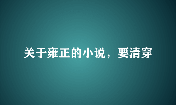 关于雍正的小说，要清穿