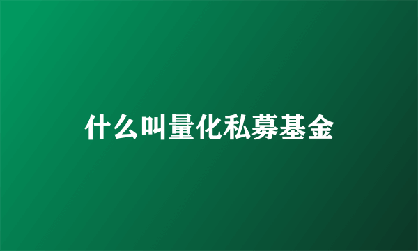 什么叫量化私募基金