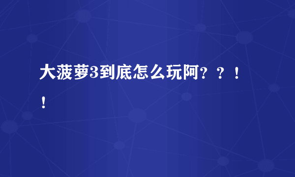 大菠萝3到底怎么玩阿？？！！