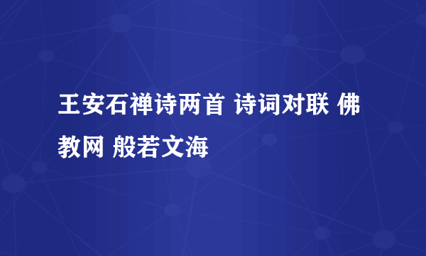 王安石禅诗两首 诗词对联 佛教网 般若文海