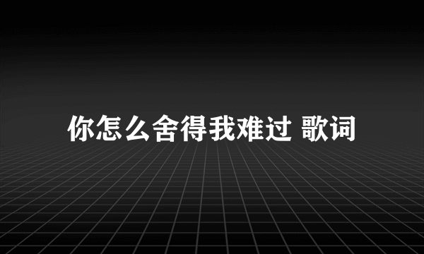 你怎么舍得我难过 歌词