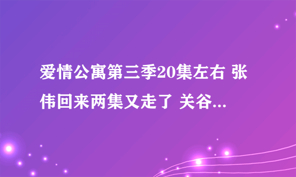 爱情公寓第三季20集左右 张伟回来两集又走了 关谷说他这次离开找到了亲生父亲 可是怎么好像看完第四