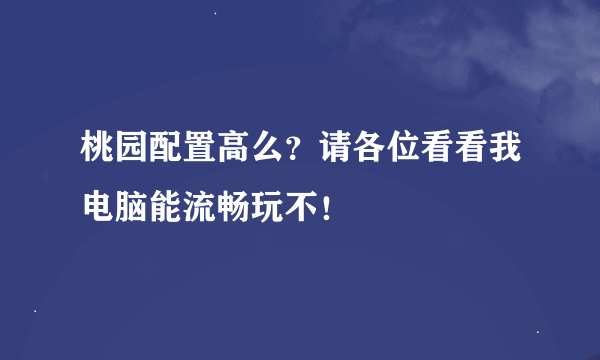 桃园配置高么？请各位看看我电脑能流畅玩不！