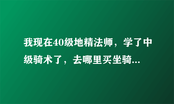 我现在40级地精法师，学了中级骑术了，去哪里买坐骑？都有什么坐骑？去哪里做任务升级快？