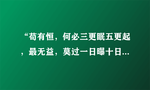 “苟有恒，何必三更眠五更起，最无益，莫过一日曝十日寒。”的意思