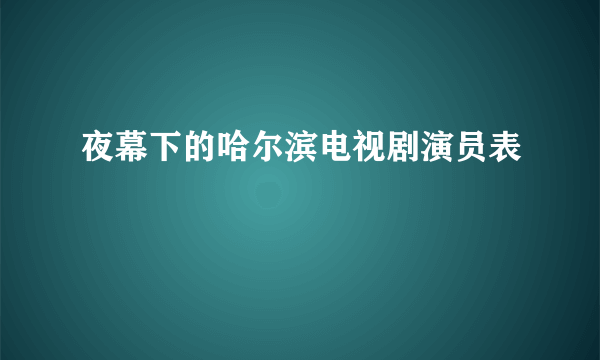 夜幕下的哈尔滨电视剧演员表