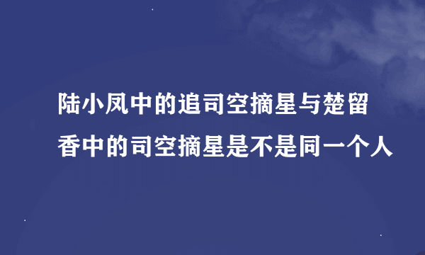 陆小凤中的追司空摘星与楚留香中的司空摘星是不是同一个人