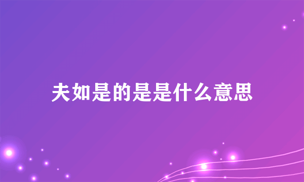 夫如是的是是什么意思