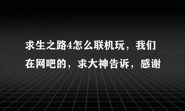 求生之路4怎么联机玩，我们在网吧的，求大神告诉，感谢