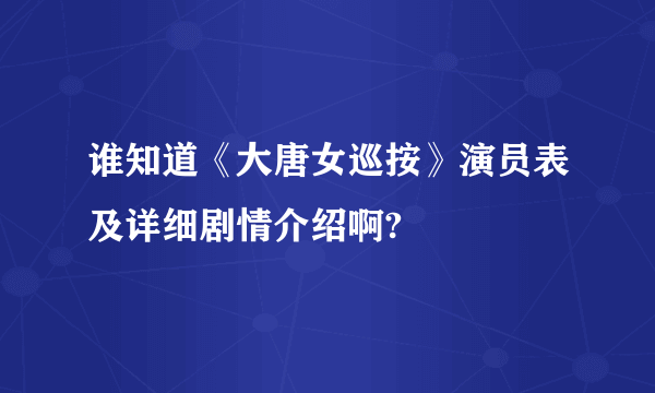 谁知道《大唐女巡按》演员表及详细剧情介绍啊?