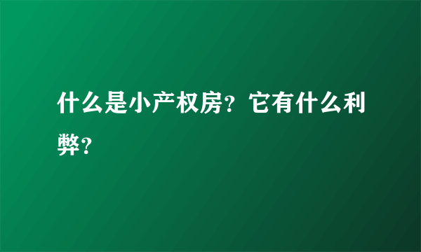 什么是小产权房？它有什么利弊？