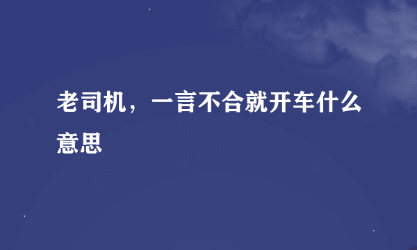 老司机，一言不合就开车什么意思