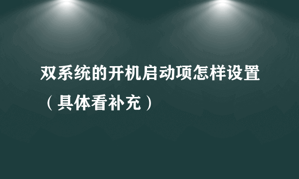 双系统的开机启动项怎样设置（具体看补充）