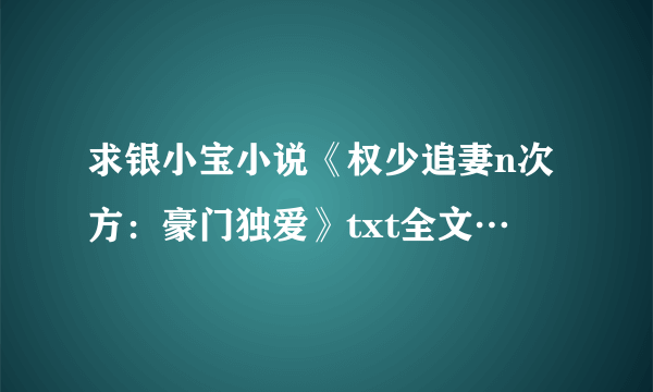 求银小宝小说《权少追妻n次方：豪门独爱》txt全文…