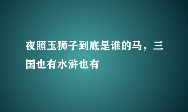 夜照玉狮子到底是谁的马，三国也有水浒也有