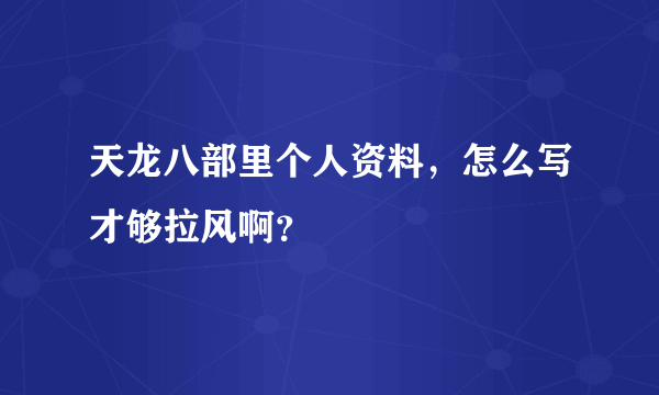 天龙八部里个人资料，怎么写才够拉风啊？