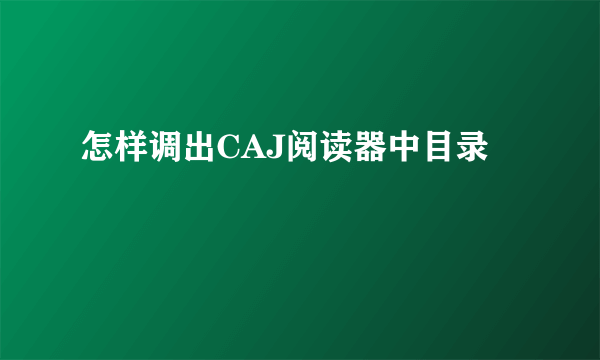 怎样调出CAJ阅读器中目录