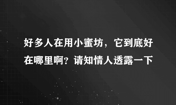 好多人在用小蜜坊，它到底好在哪里啊？请知情人透露一下