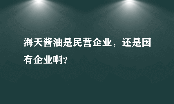 海天酱油是民营企业，还是国有企业啊？