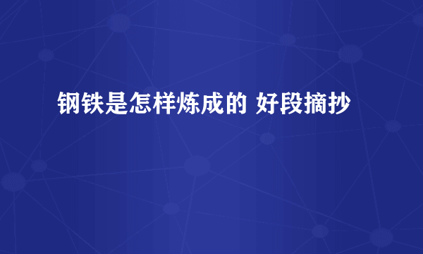 钢铁是怎样炼成的 好段摘抄