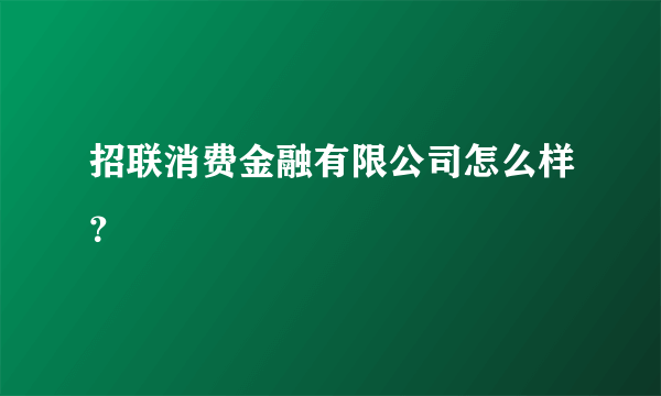 招联消费金融有限公司怎么样？