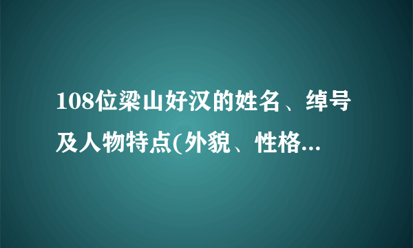 108位梁山好汉的姓名、绰号及人物特点(外貌、性格、特长)