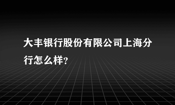 大丰银行股份有限公司上海分行怎么样？