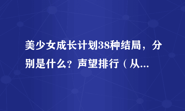 美少女成长计划38种结局，分别是什么？声望排行（从好到不好）