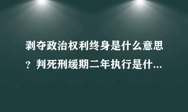 剥夺政治权利终身是什么意思？判死刑缓期二年执行是什么意思？