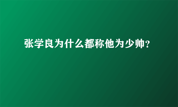 张学良为什么都称他为少帅？