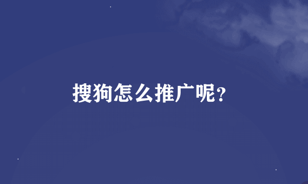 搜狗怎么推广呢？