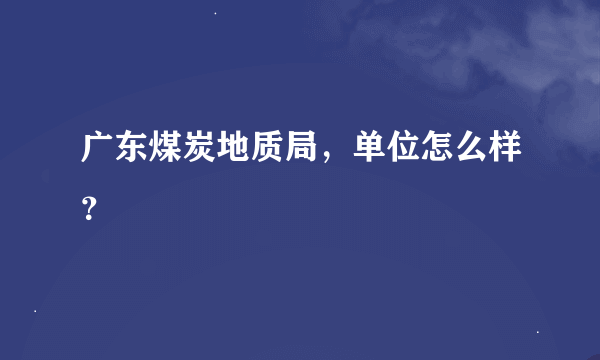 广东煤炭地质局，单位怎么样？