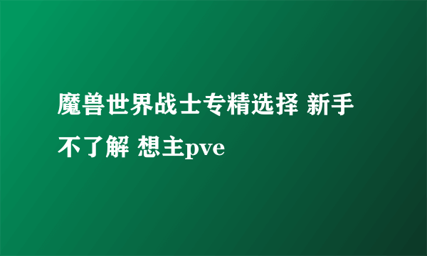 魔兽世界战士专精选择 新手不了解 想主pve