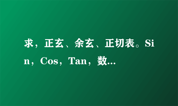 求，正玄、余玄、正切表。Sin，Cos，Tan，数值表…重谢。