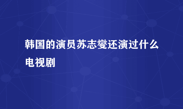 韩国的演员苏志燮还演过什么电视剧