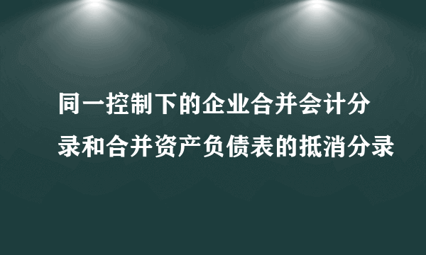 同一控制下的企业合并会计分录和合并资产负债表的抵消分录