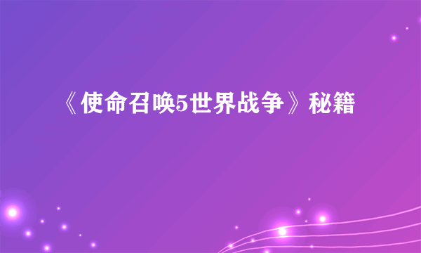 《使命召唤5世界战争》秘籍