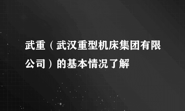 武重（武汉重型机床集团有限公司）的基本情况了解