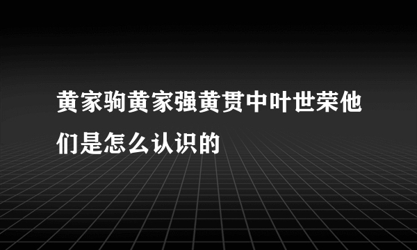 黄家驹黄家强黄贯中叶世荣他们是怎么认识的