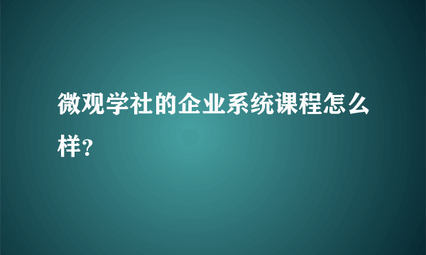 微观学社的企业系统课程怎么样？