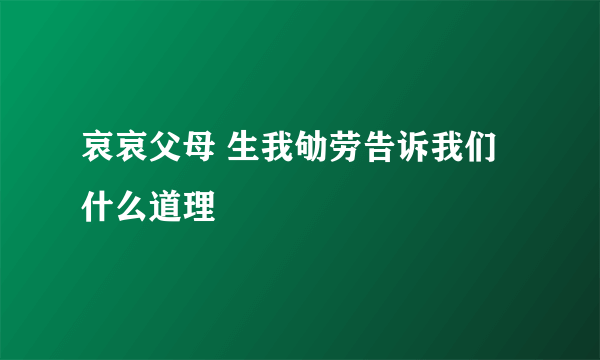 哀哀父母 生我劬劳告诉我们什么道理