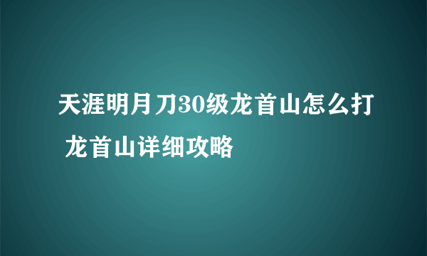 天涯明月刀30级龙首山怎么打 龙首山详细攻略